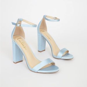 Lulus Baby Blue Satin Ankle Strap Heels